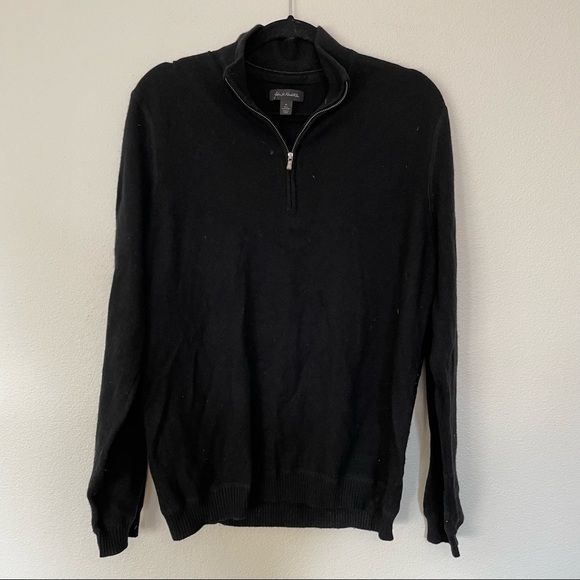 John W Nordstrom quarter zip pullover sweater black size M medium cashmere - Picture 1 of 3
